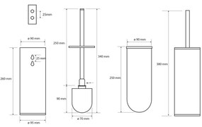 Perie de toaletă SAPHO XS300 X-Steel neagrămontat pe perete/în picioare, din inox periat