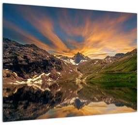 Tablou pe sticlă - Oglindirea în lacul montan (70x50 cm)