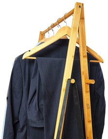 Cuier, suport pentru haine, 4 roți, 2 rafturi, 60 × 162 × 42,5 cm, 100% bambus