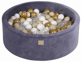 Piscină cu bile albastru prăfuit din catifea ø 90x30 cm Montessori – Meowbaby