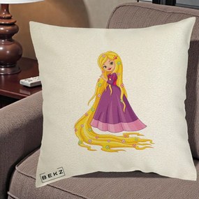 Perna Personalizata Rapunzel Par Lung Floral, 40x40 cm, Ecru, Husa Detasabila, Perna Inclusa, BEKZ®