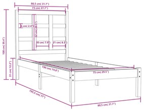 Cadru de pat Small Single 2FT6 maro miere, 75x190 cm lemn masiv maro miere, 75 x 190 cm