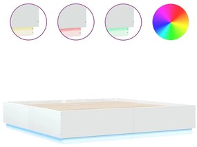 3209583 vidaXL Cadru de pat cu lumini LED, alb, 200x200 cm, lemn prelucrat
