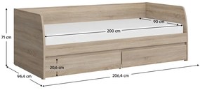 Pat 2S, 90x200, stejar sonoma, NORTY TYP 28