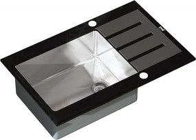 Chiuveta inox Inter Ceramic cu o cuva si picurator finisaj negru satinat 78x51 cm