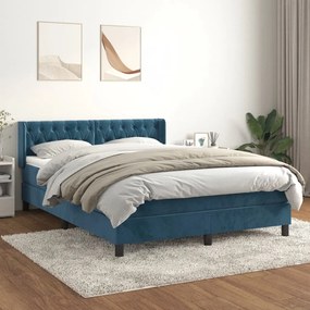 3131145 vidaXL Pat box spring cu saltea, albastru închis, 140x200 cm, catifea