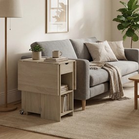 HOMCOM Masă pliabilă pentru 2-4 persoane, masă cu roți și compartiment deschis și sertar, ideală pentru spații mici, lemn natural | Aosom Romania