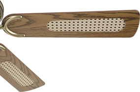 Ventilator de tavan din alamă cu imprimeu de lemn și ratan 108cm cu comutator cu lanț - Mistral Majas