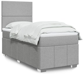 vidaXL Pat box spring cu saltea, gri deschis, 90x200 cm, textil