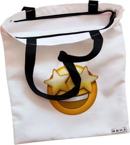 Sacosa de Panza pentru Cumparaturi, Geanta Tote, model Wow Emoji, Cu fermoar, 38x34.5 cm, Alba, BEKZ®