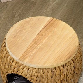 Peșteră pentru pisici Pawhut din Iarbă de Apă, Pernă lavabilă, 44 cm x 43 cm x 42 cm Maro deschis + Lemn natural + Gri | Aosom Romania