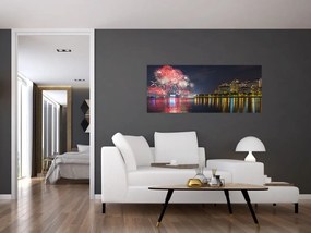 Tablou cu artificii in Singapur (120x50 cm)