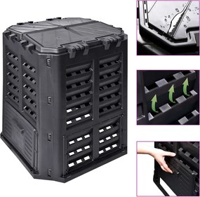 vidaXL Compostor de grădină, negru, 68,9x68,9x83,9 cm, 360 L