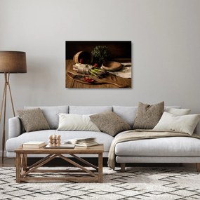 Tablou pe sticlă cu sparanghel pe masă (70x50 cm)