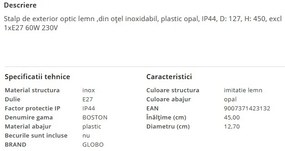 Stalp pentru exterior design modern, IP44 BOSTON