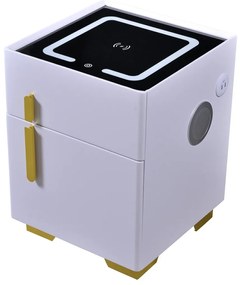 Noptiera inteligenta multifunctionala, iluminare LED tactil cu 3 culori, incarcare wireless si USB, difuzor Bluetooth, 2 sertare, Alb