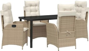 vidaXL Set de masă pentru grădină cu pernă 5 pcs Bej poliratan