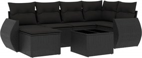 vidaXL Set canapele de grădină cu perne, 7 piese, negru, poliratan