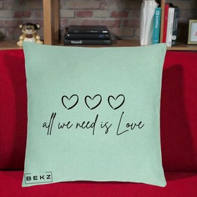 Perna Decorativa All We Need Is Love, 40x40 cm, Verde Menta, Husa Detasabila, Perna Inclusa, BEKZ®