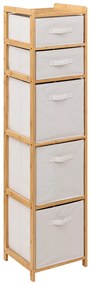 Dulap înalt din bambus TIDY, cu 5 coșuri din material textil, înălțime 144,3 cm