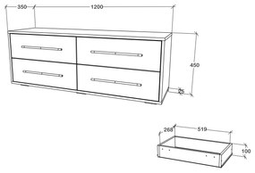 Comoda TV haaus Siena, 4 Sertare, Alb, 120 x 35 x 45 cm