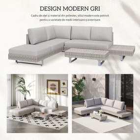 Salon de Gradina Outsunny, Set Canapele cu Masa din Ratan Gri | Aosom Romania