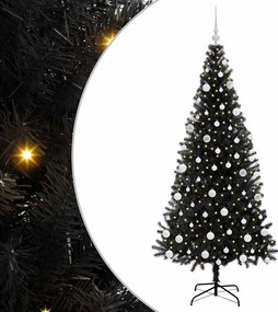 vidaXL Brad de Crăciun cu 300 LED cu suport Negru 180 cm PVC