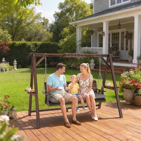 Outsunny Leagăn Hollywood, 3 locuri, leagăn de grădină din lemn, leagăn cu pernă și tăvițe până la 330 kg Carbonizat | Aosom Romania