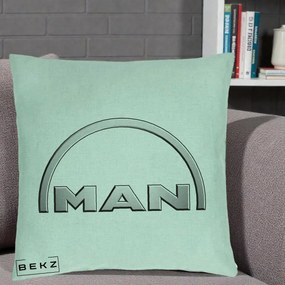 Perna Personalizata cu emblema MAN, 40x40 cm, Verde Menta, Husa Detasabila, Perna Inclusa, BEKZ®