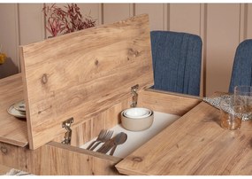 Masă de sufragerie extensibilă cu 2 scaune și bancă Vlasta (pin antlantic + albastru închis). 1072179