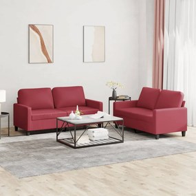 vidaXL Set de canapele cu perne, 2 piese, roșu vin, piele ecologică
