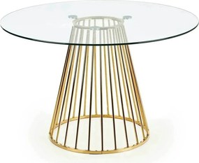 Masa sticla rotunda bucatarie LIVERPOOL, transparent/auriu, 120x120x75