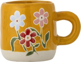 Cană din ceramică artizanală, galben, pictată manual cu flori stilizate, 6x7 cm, 110 ml, „Millie"