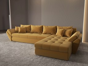 Colțar extensibil dumonde cu ladă de depozitare si sezut confortabil din spuma high-density, Loana XL Royal Mustar II 335x185 cm