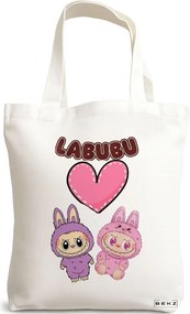 Sacosa de Panza pentru Cumparaturi, Geanta Tote, model Labubu 1 38 x 34.5 cm, Alba, BEKZ®