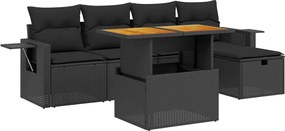 vidaXL Set mobilier de grădină cu perne, 6 piese, negru, poliratan