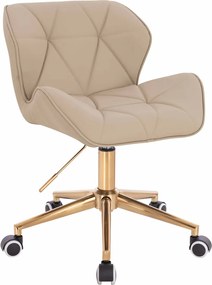 HR111K Scaun Crem Piele Ecologica Premium Soft cu Bază Aurie