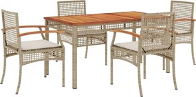 vidaXL Set mobilier de grădină cu perne, 5 piese, bej, poliratan