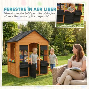 AIYAPLAY Căsuță din Lemn Copii cu Jardiniere, pentru Joacă Exterior/Interior, Vârsta 3-8, Maro | Aosom Romania