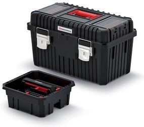 Cutie pentru scule cu încuietori metalice 58,5 x 36 x 33,7 cm, depozit + compartimente, negru