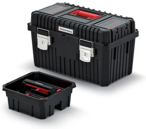 Cutie pentru scule cu încuietori metalice 58,5 x 36 x 33,7 cm, depozit + compartimente, negru