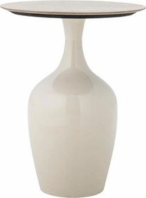 Măsuță laterală rotundă din metal, natur, blat ceramic, bază tip piedestal, finisaj lucios, 52 x 40 cm, „Lecco”