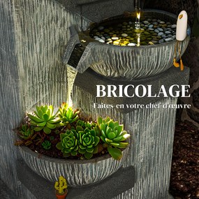 Outsunny Fântână de grădină în cascadă, energie solară, fântână de apă 4 niveluri cu lumini LED, rășină, 38 x 36 x 85 cm, gri | Aosom Romania