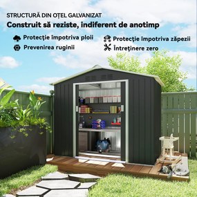 Outsunny Magazie de grădină metalică 2,77 m², 213 x 130 x 185 cm cu fundație, uși culisante, gri închis | Aosom Romania