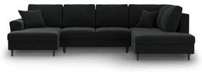 Colțar negru extensibil, cu spațiu de depozitare cu tapițerie din catifea (cu colț pe partea dreaptă-în formă de "U") Kyoto – Cosmopolitan Design
