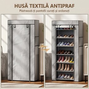 HOMCOM Pantofar cu 7 rafturi din oțel, cu husă din material nețesut, 60 x 30 x 126 cm, gri | Aosom Romania