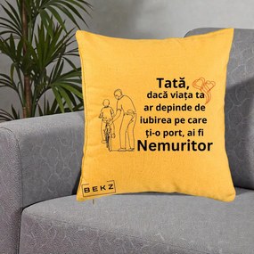Cadou pentru Tata - Perna Personalizata Tata Nemuritor Bicicleta, 40x40 cm, Galben, Husa Detasabila, Perna Inclusa, BEKZ®