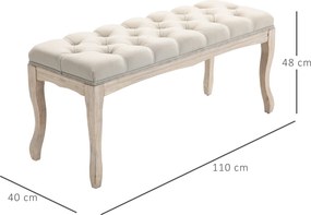 HOMCOM Bancă de Pat Vintage cu Butoni, Bancă Capitonată cu Picioare din Lemn, 110x40x48 cm, Bej | Aosom Romania