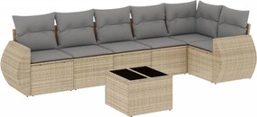 vidaXL Set canapele de grădină, 7 piese, cu perne, bej, poliratan