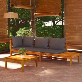 3087273 vidaXL Set mobilier grădină cu perne gri închis, 3 piese, lemn acacia